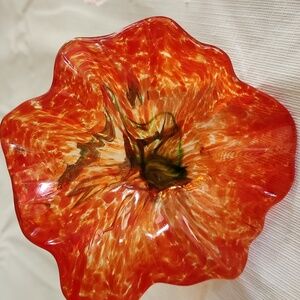 Blown Glass Flower Sculpture USA Artist ,  Handmade Red